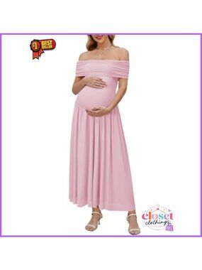 Off Shoulder Mesh Maxi Maternity Dress Sleeveless Formal Photoshoot